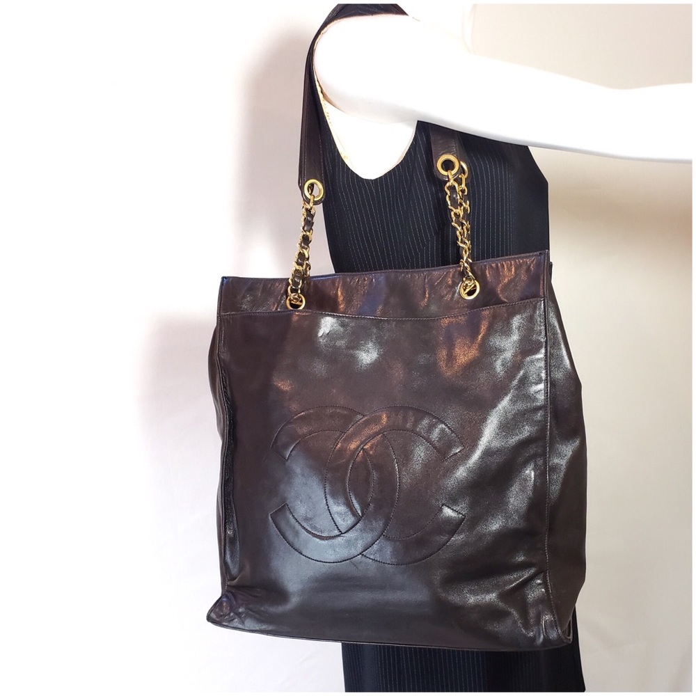 Auth Chanel Coco Mark Lambskin Chain Tote Bag - Picture 8 of 8